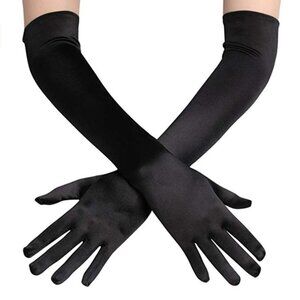 Girl Elbow Black Length Stretch Satin Long Flapper Gloves Evening Opera …